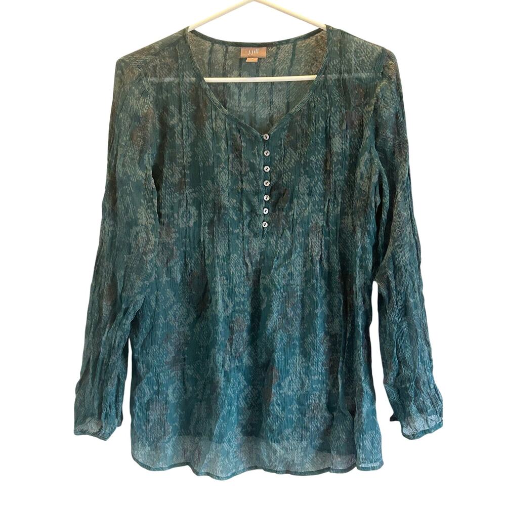 J Jill green sheer long sleeve silk blouse medium business office feminine - Picture 2 of 6